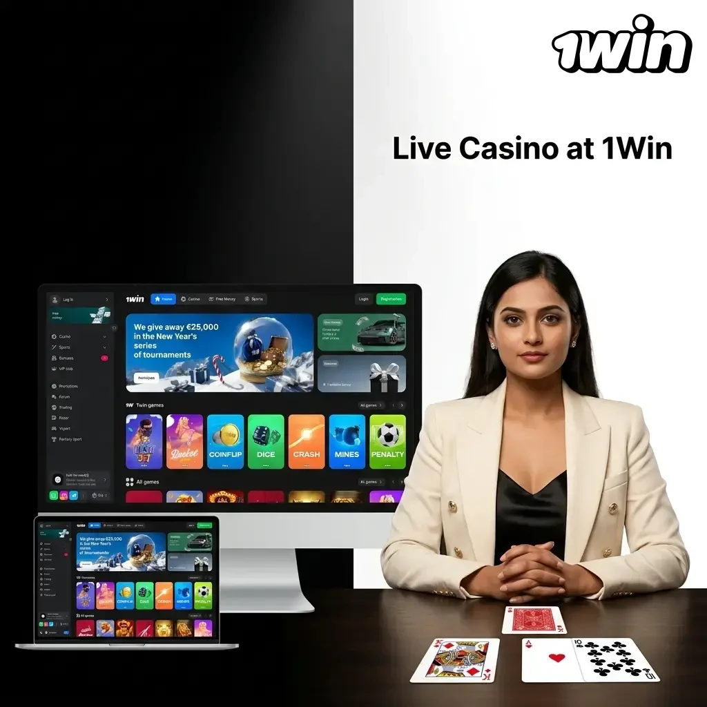 1Win live casino with real dealers streaming HD games including Teen Patti, Andar Bahar, Roulette, and Blackjack